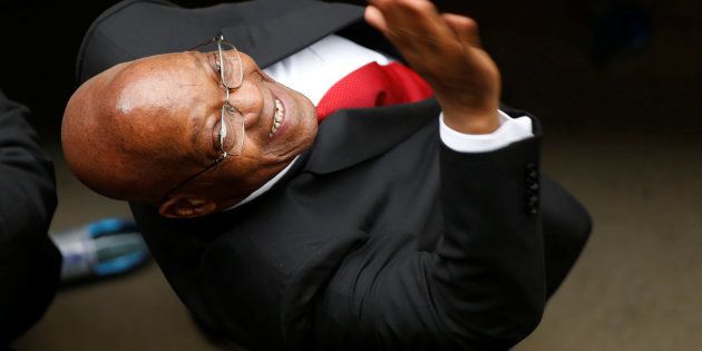 Former South Africa President Jacob Zuma waves during Winnie Madikizela-Mandela's funeral service in Soweto, South Africa April 14, 2018. REUTERS/Philimon Bulawayo