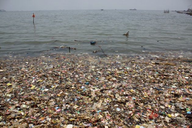 Plastic waste is seen on the north coast of Jakarta on Thursday, March 15, 2018. Based on research by Jenna Jambeck, a researcher from the University of Georgia, USA, which was released in 2015, Indonesia on the second ranks in the world as a contributor to plastic waste in the oceans, reaching 187,2 million tons. This figure is just below China which contributes 262,9 million tons of plastic waste to the oceans. In response, the Indonesian government pledged to reduce plastic waste in the sea by up to 75% by 2025.