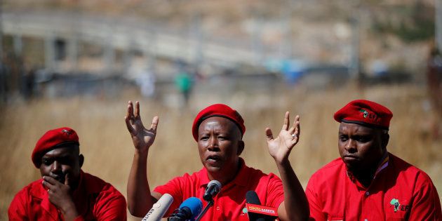 Julius Malema, leader of the EFF, gestures during a media briefing in Alexandra township near Sandton. August 17, 2016.