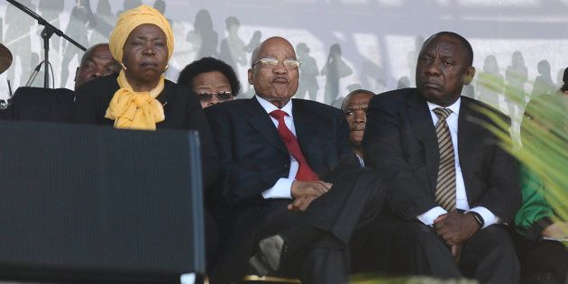 President Jacob Zuma, Cyril Ramaphosa and Nkosazana Dlamini-Zuma during the national Womens Day celebrations at the Union Buildings on August 09, 2016 in Pretoria, South Africa. August 09, 2016 marks the 60th anniversary of the historic 1956 Womens March on the Union Buildings against the discriminatory pass laws. (Photo )