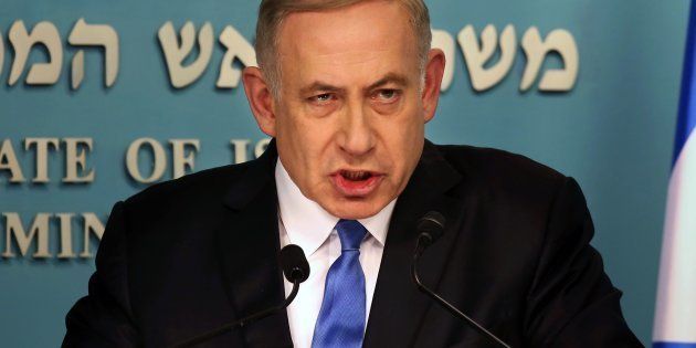 Israeli Prime Minister Benjamin Netanyahu delivers a statement to the press at his Jerusalem office on December 28 2016, in response to a speech by the US Secretary of State.