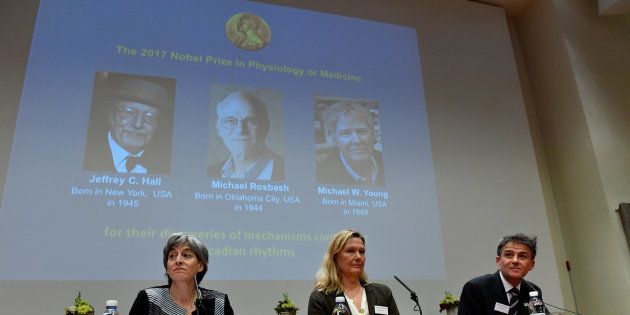 Juleen Zierath, Professor of Physiology, Anna Wedell, chairman Nobel Committee for Physiology or Medicine 2017, are seen during the announcement of the winners of the Nobel Prize in Physiology or Medicine 2017, in Stockholm, Sweden.