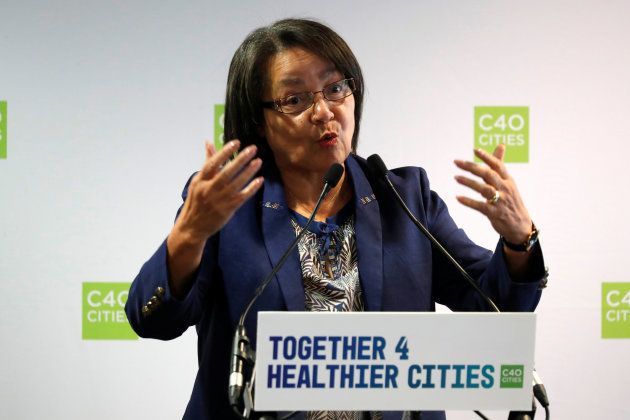 Cape Town mayor Patricia de Lille speaks during a two-day summit of the C40 Cities initiative in Paris two years ago. REUTERS/Charles Platiau