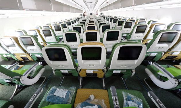 The economy class cabin of an Airbus A350-900 of Ethiopian Airlines is photographed during a site-inspection at Fraport airport in Frankfurt, Germany, May 22, 2017. REUTERS/Kai Pfaffenbach