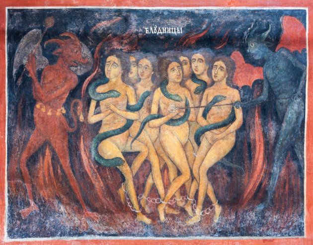 Scene from Hell painted on the walls of the Rila Monastery church in Bulgaria.