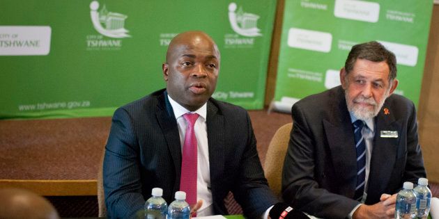 City of Tshwane Mayor Solly Msimanga and Mayoral Committee member for Infrastructure Darryl Moss during a media briefing at the Rietvlei Nature Reserve on November 15, 2016 in Centurion, South Africa.