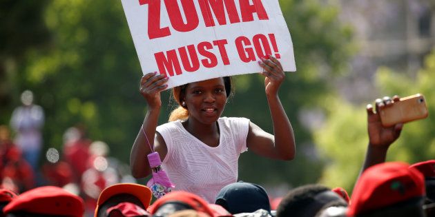 Protesters call for the removal of President Jacob Zuma outside the Union Buildings in Pretoria in November.