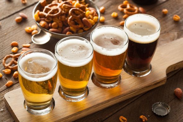 Assorted Beers in a Flight Ready for Tasting