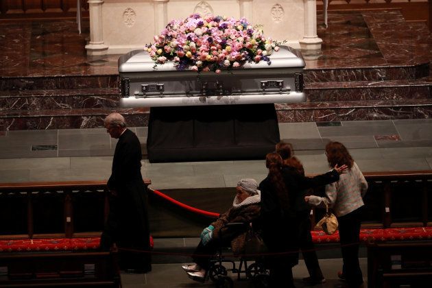 Members of the public visit Former U.S. first lady Barbara Bush, the wife of the 41st president, George H.W. Bush, and mother of the 43rd, George W. Bush, as she lies in repose at St. Martin's Episcopal Church in Houston, Texas, U.S., April 20, 2018.