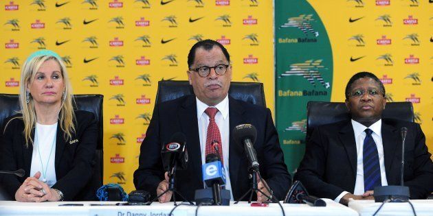 SAFA President Danny Jordaan (C) during a press conference in July 2014.