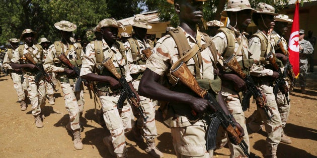 Chadian soldiers participate in the opening ceremony of Flintlock 2015, an exercise organized by the US military in Ndjamena February 16, 2015. The