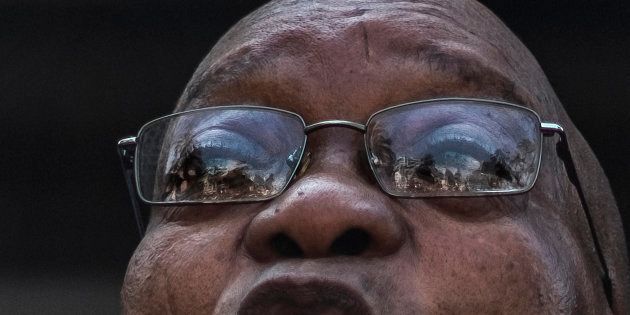 Jacob Zuma addresses supporters outside the High Court in Durban on April 06, 2018.