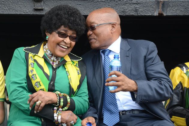 Winnie Madikizela-Mandela and Jacob Zuma during 105th anniversary celebrations of the founding of the African National Congress (ANC) on January 08, 2016 at Orlando Stadium in Soweto.