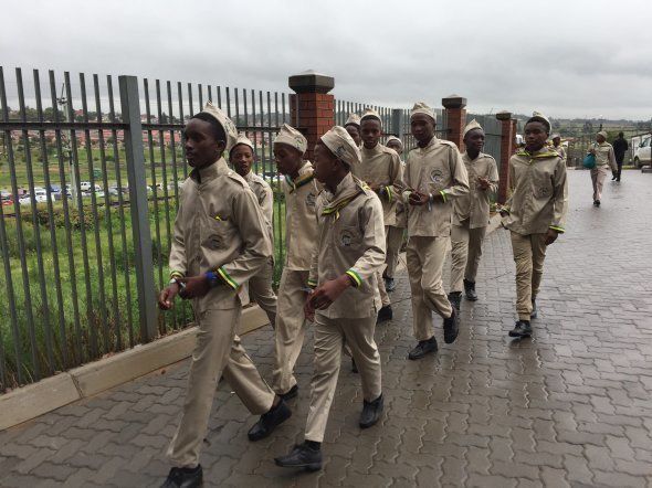 Young ANC supporters in uniform on their way to entertain the crowds at Sunday's January 8 celebrations.