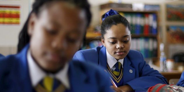 School children attend class at Waterstone College in the south of Johannesburg, July 22, 2015.