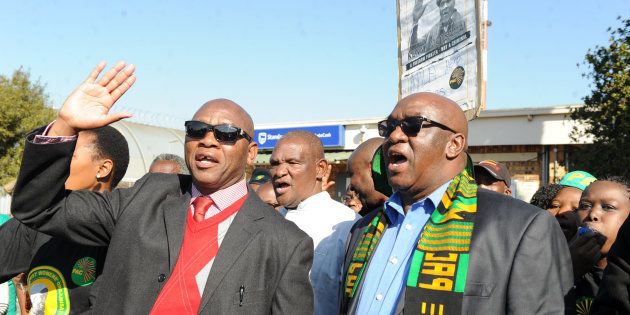 Azanian People's Liberation Army (APLA) member, Kenny Motsamai with PAC President Luthando Mbinda after his release on July 11, 2016 in Ekurhuleni, South Africa. Motsamai was convicted in 1989 for the murder of a white traffic officer and had been in prison for 27 years.