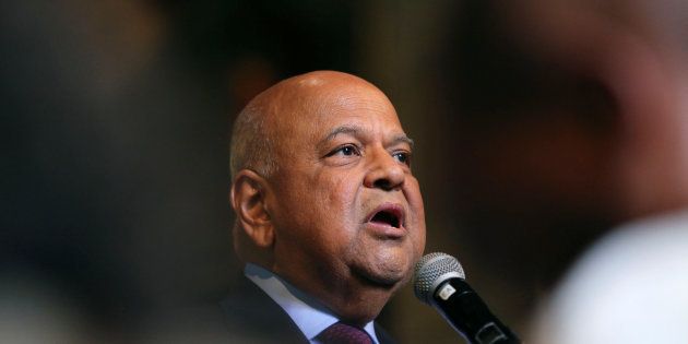 Former South African Finance Minister Pravin Gordhan addresses a memorial service for anti-apartheid veteran Ahmed Kathrada in Cape Town, South Africa April 6, 2017.