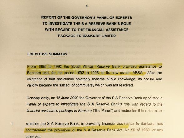 The introduction to the South African Reserve Bank's investigation into the Absa deal.