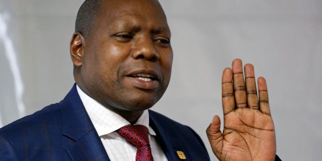 Zweli Mkhize, seen as a potential candidate to replace President Jacob Zuma as African National Congress head at a party conference in December, gestures as he speaks to students at the University of South Africa (UNISA) in Roodeport, South Africa October 4, 2017. REUTERS/Siphiwe Sibeko