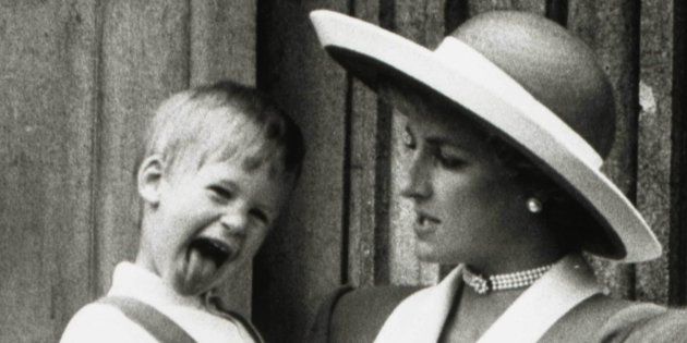 Britain's Princess Diana holds Prince Harry on the balcony of Buckingham Palace in London, in June 1988.