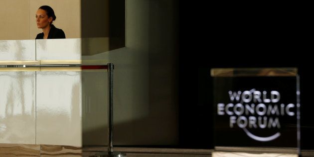 A staff member of the World Economic Forum waits in the congress centre before the annual meeting of the World Economic Forum (WEF) in Davos, Switzerland.