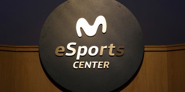 The logo of Movistar ESports Center seen in Madrid, Spain.