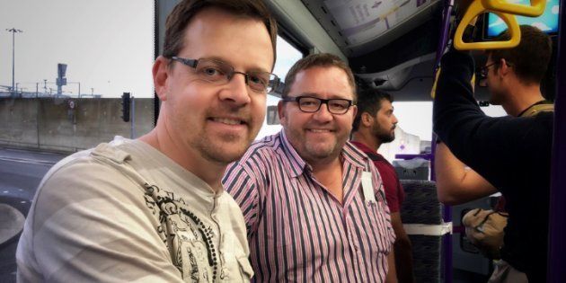 AfriForum's Ernst Roets (deputy CEO, left) and Kallie Kriel (CEO, right) in London. They are on their way to the U.S. to talk about issues of concern to the Afrikaner-rights group.