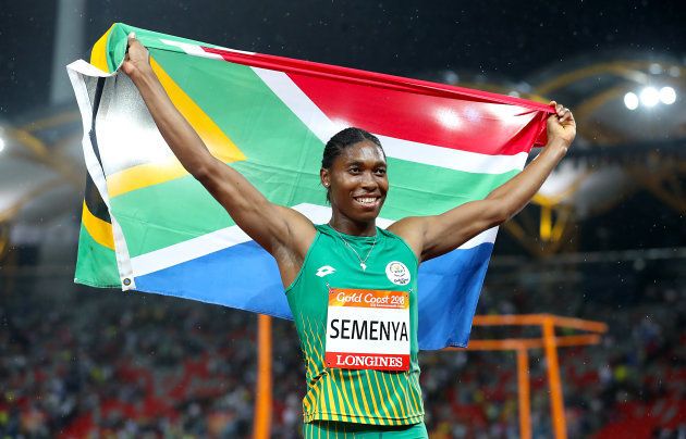 Caster Semenya celebrates winning gold in the Women's 1,500m Final at the Carrara Stadium during the 2018 Commonwealth Games in the Gold Coast, Australia.