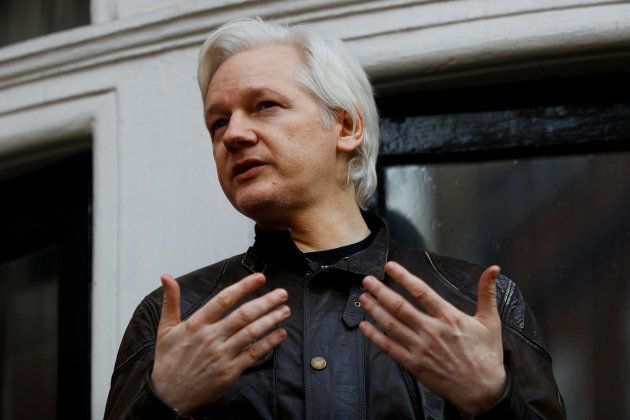 WikiLeaks founder Julian Assange is seen on the balcony of the Ecuadorian Embassy in London.