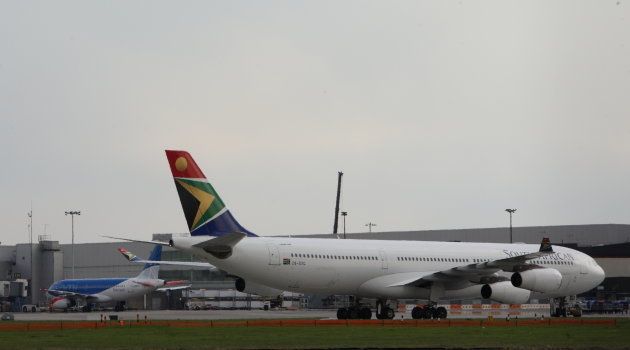 A South African Airways plane at Heathrow Airport.