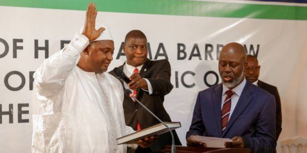 The swearing-in ceremony at the inauguration of Gambia President Adama Barrow at the Gambian embassy in Dakar, Senegal January 19, 2017.