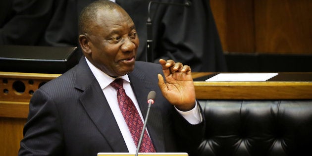 President Cyril Ramaphosa speaks in parliament in Cape Town, South Africa, February 20, 2018.