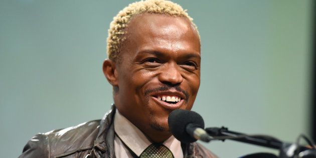 TV personality Somizi Mhlongo speaks during the SABC announcement on awarding of production contracts, new talent and content revamp on May 31, 2016 in Johannesburg, South Africa.