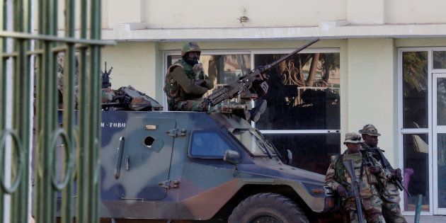 Members of the regional ECOWAS force keep guard at Presidence palace in Banjul, Gambia, on January 23, 2017.