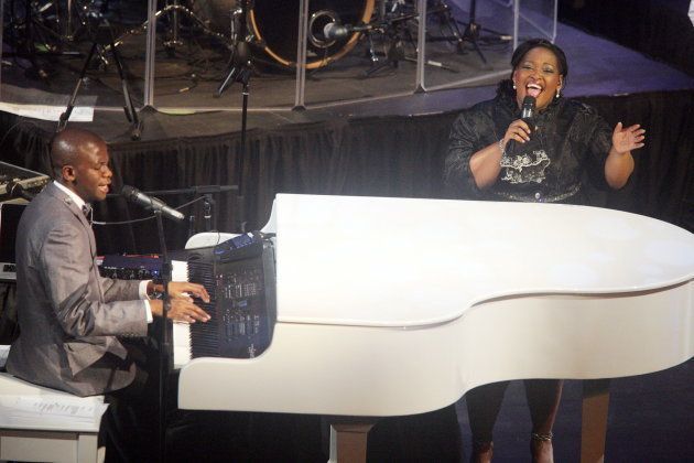 Gospel duo Nqubeko Mbatha and Ntokozo Mbambo recording a song on February 12, 2012, in Johannesburg, South Africa.