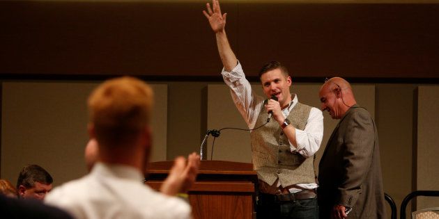 White nationalist leader Richard Spencer of the National Policy Institute waves goodbye after his speech during an event not sanctioned by the school, on campus at Texas A&M University in College Station, Texas, U.S. December 6, 2016.