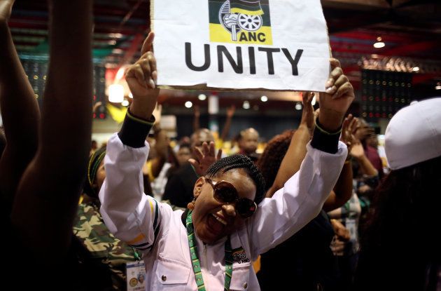 ANC members celebrate after South African Deputy president Cyril Ramaphosa was elected president of the ANC during the 54th National Conference of the ruling African National Congress (ANC) at the Nasrec Expo Centre in Johannesburg, South Africa December 18, 2017. REUTERS/Siphiwe Sibeko