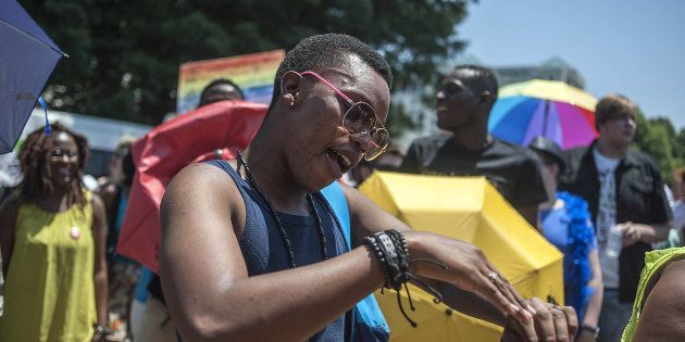 Supporters of lesbian, gay, bisexual, and transgender (LGBT) attends to Gay Pride March held in Johannesburg, South Africa, on October 25, 2014.