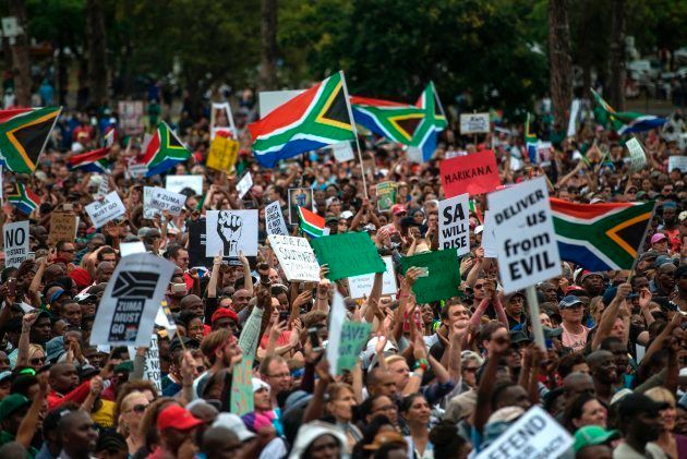 Thousands of South Africans from various groups march to the Union Buildings to protest against South African president Jacob Zuma and demand his resignation on April 7 2017 in Pretoria.