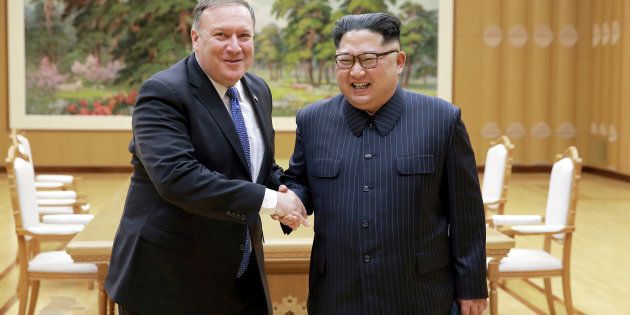 North Korean leader Kim Jong Un shakes hands with U.S. Secretary of State Mike Pompeo in this May 9, 2018 photo released on May 10, 2018 by North Korea's Korean Central News Agency (KCNA) in Pyongyang. KCNA/via REUTERS ATTENTION EDITORS - THIS PICTURE WAS PROVIDED BY A THIRD PARTY. REUTERS IS UNABLE TO INDEPENDENTLY VERIFY THE AUTHENTICITY, CONTENT, LOCATION OR DATE OF THIS IMAGE. NO THIRD PARTY SALES. SOUTH KOREA OUT. TPX IMAGES OF THE DAY