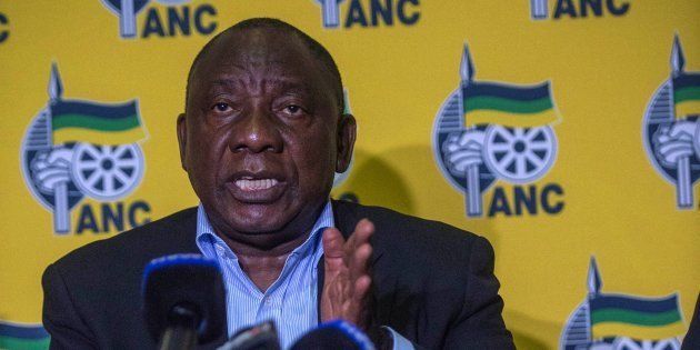 President Cyril Ramaphosa addresses the media after a meeting on April 20 2018, as protests continued in Mahikeng.