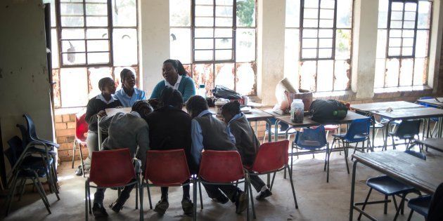 Children attend the Kurulen Primary school in Vuwani, Limpopo, after it opened its doors for the fist time in three months on August 4, 2016, with only a few students pitching up for the first day of school.