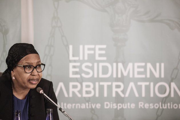 Former Gauteng Health MEC Qedani Mahlangu testifies at the Life Esidimeni arbitration public hearing on January 22, 2018 in Johannesburg, South Africa. At least 143 mentally ill patients died after South African authorities moved them in 2016 from hospital to unlicensed health facilities that were compared to 'concentration camps', a government investigation revealed Wednesday. Many of the deaths were due to pneumonia, dehydration and diarrhoea, as the patients were hurriedly shifted to 27 'poorly-prepared' facilities in an apparent cost-cutting measure that showed evidence of neglect. / AFP PHOTO / GIANLUIGI GUERCIA (Photo credit should read GIANLUIGI GUERCIA/AFP/Getty Images)