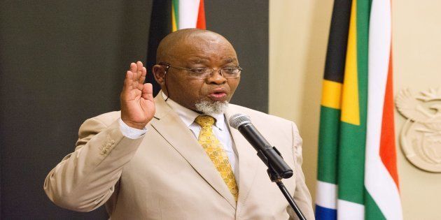 Gwede Mantashe is sworn in as the new South African Minister of Mineral Resources in Cape Town on February 27, 2018.