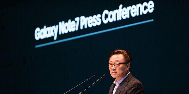 Koh Dong-jin, president of mobile communications at Samsung Electronics Co., speaks during a news conference in Seoul, South Korea, on Monday, Jan. 23, 2017. Samsung's difficulties with Note 7 smartphones last year were caused by irregularly designed batteries that led to overheating and fires as the South Korean company announced the results of a lengthy probe into the debacle.