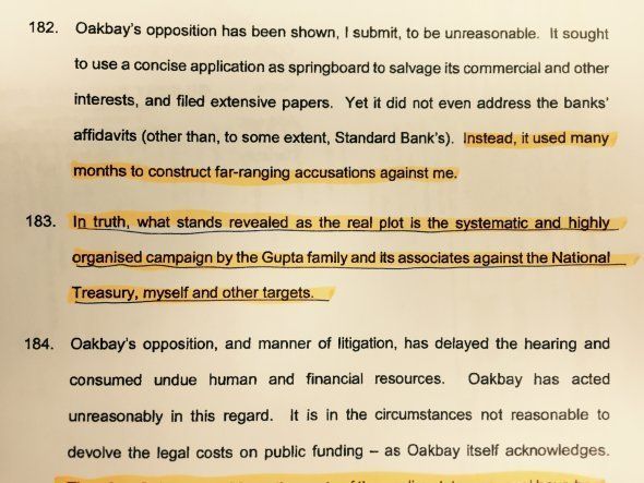 The Guptas are waging a "systematic and highly organised campaign" against Pravin Gordhan, Treasury and others.