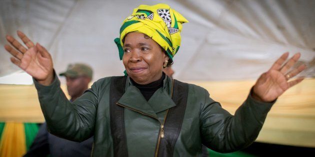 Candidate for South Africa's ruling party leadership Nkosazana Dlamini-Zuma greets supporters during her first campaign rally at the African National Congress ( ANC) Cadres Forum on September 24, 2017 in Harding.