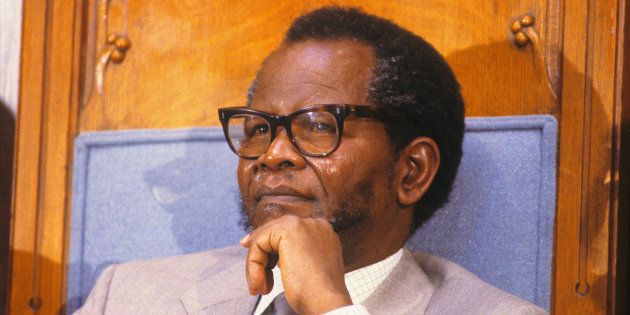 Oliver Tambo President of the African National Congress waits to deliver his speech at Georgetown University in 1987.