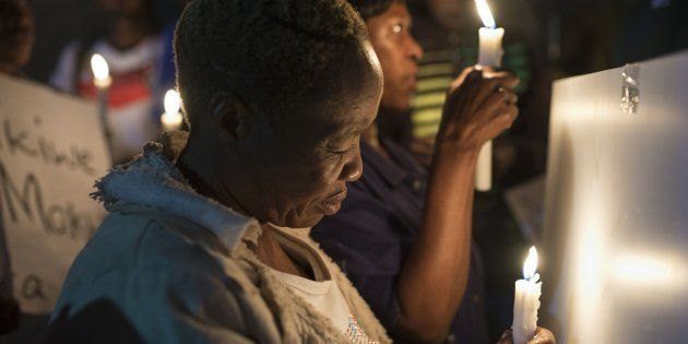 Demonstrators gather during a protest held over the death of 94 psychiatry patients , in Johannesburg, South Africa on February 2, 2017.