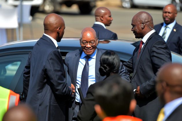 President Jacob Zuma arriving at a Transnet depot days after firing Pravin Gordhan as finance minister, surrounded by bodyguards. The media were kept away from him on this particular occasion.